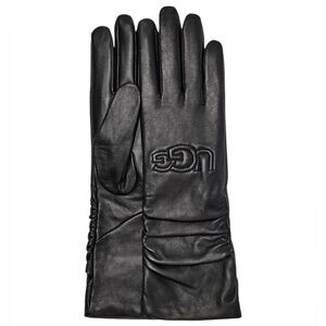 UGG Black Leather Scrunched Logo Gloves Size Small
